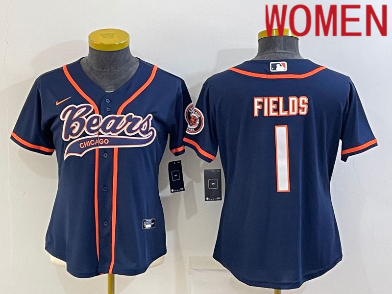 Women Chicago Bears #1 Fields Blue 2022 Nike Co branded NFL Jerseys->women nfl jersey->Women Jersey